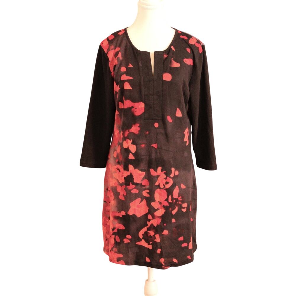 Papillon Lightweight Knit Abstract Floral Knee Length Dress, Notch Neck sz XL